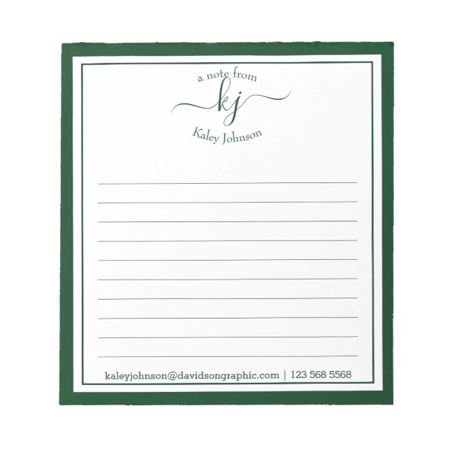 Forest Green Script Name From The Desk Of Notepad (Front)