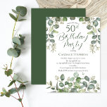 Forest Green Seeded Eucalyptus 50th Birthday Party Invitation<br><div class="desc">Beautiful gender neutral forest and sage green seeded eucalyptus "50th Birthday Party" design.  Clean and deceptively simple tone on tone design on a crisp white background.  Back features a simple forest green solid colour.</div>