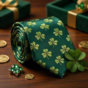 Forest Green Shamrock  Tie