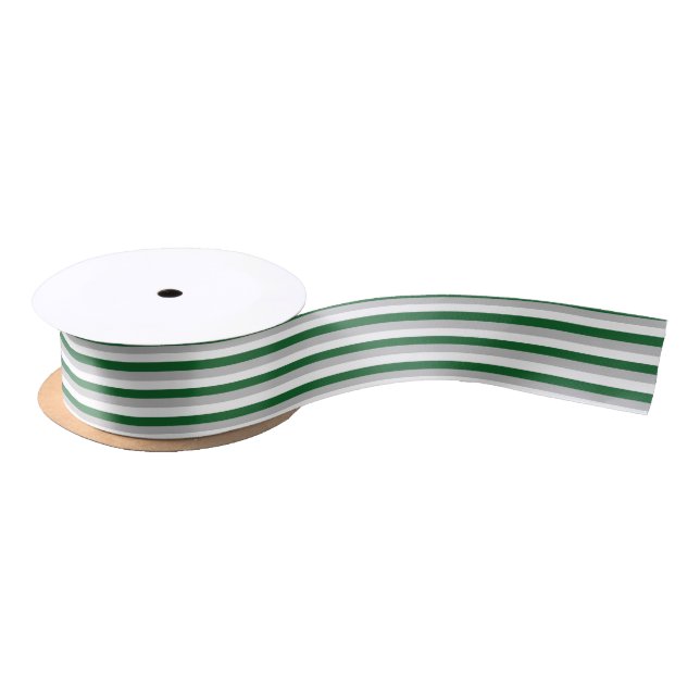 Forest Green, Silver and White Stripes Satin Ribbon (Spool)