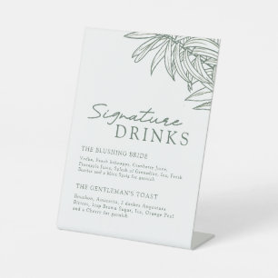Forest Green Simple Botanical Signature Drinks Pedestal Sign