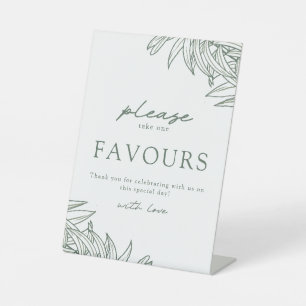 Forest Green Simple Botanical Wedding Favours Pedestal Sign