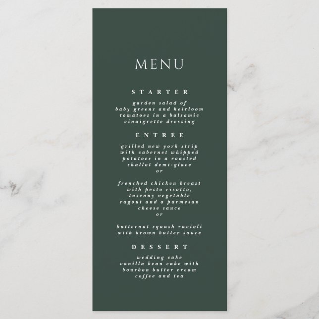Forest Green Simple Elegant Modern Dinner Wedding Menu (Front)