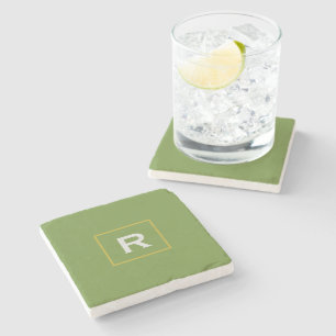 Forest Green Solid Colour Classic Plain Initial Stone Coaster