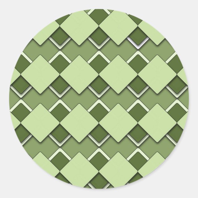 Forest Green Square and Diamond Chequered Pattern Classic Round Sticker (Front)