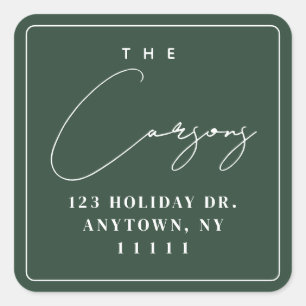 Forest Green Square Modern Return Address Label