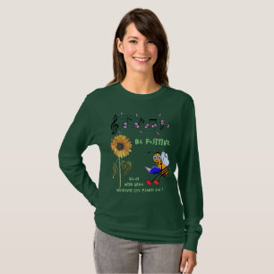 Forest Green Sunflower Bees Positive T-Shirt