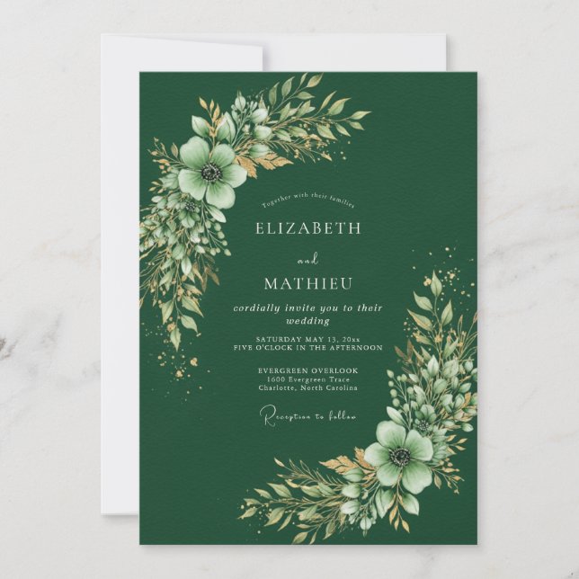 Forest Green Sylvan Botanical Wedding Invitation (Front)