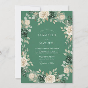 Forest Green Timeless Rose Wedding Invitation