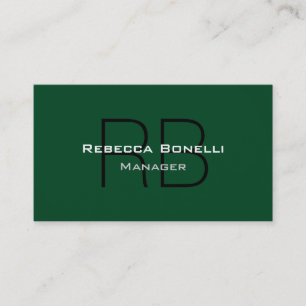Forest Green Trendy Plain Monogram Business Card