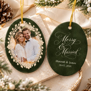 Forest Green Vintage Baroque Style Merry Married Ceramic Ornament