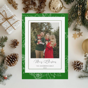 Forest Green Vintage Botanical Christmas Photo Holiday Card