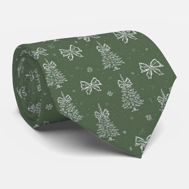 Forest Green Vintage Evergreen Winter Pattern Tie (Rolled)