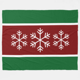 Forest Green Vintage Red Stripes White Snowflakes Fleece Blanket