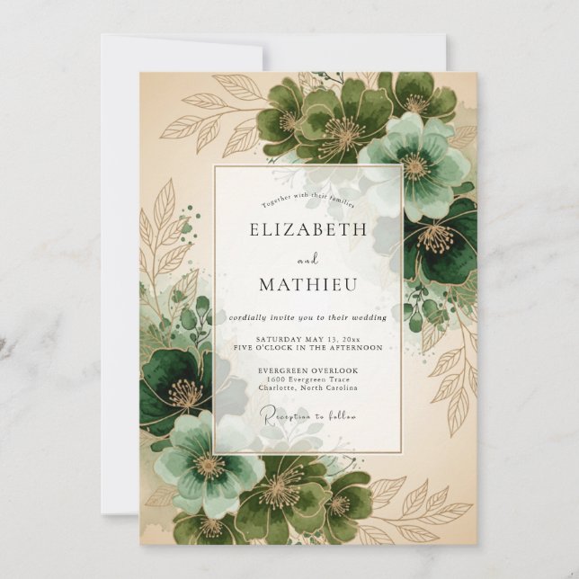 Forest Green Vintage Woodland Wedding Invitation (Front)