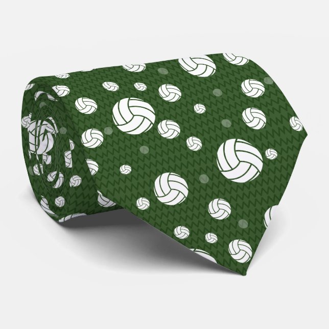 Forest Green Volleyball Chevron Patterned Tie (Rolled)