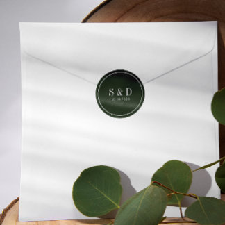 Forest Green | Wedding Classic Monogram Round Sticker