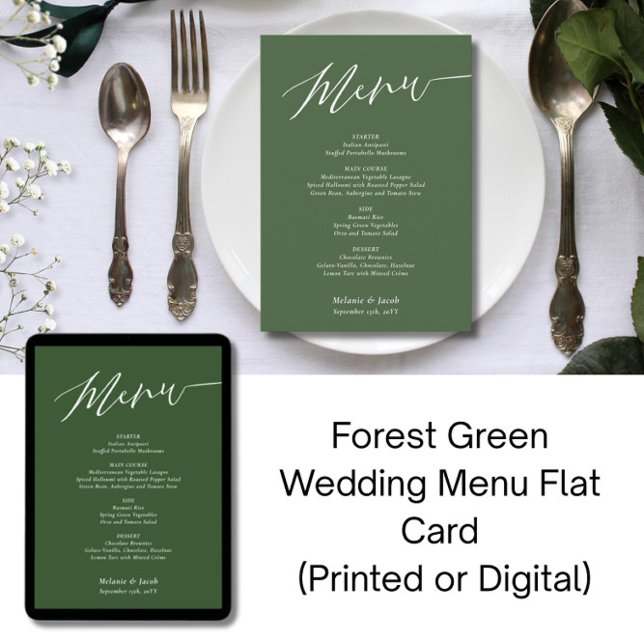 Forest Green Wedding Flat Menu Card (Creator Uploaded)