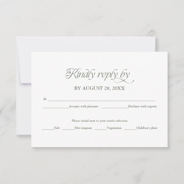 Forest Green Wedding RSVP Elegant Reply Card (Front)