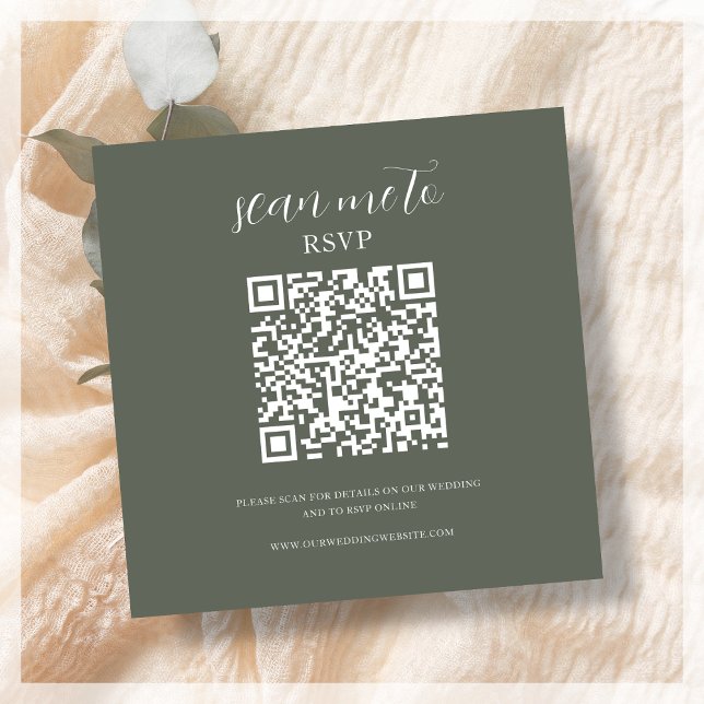 Forest Green | Wedding RSVP QR Code Enclosure Card (Creator Uploaded)