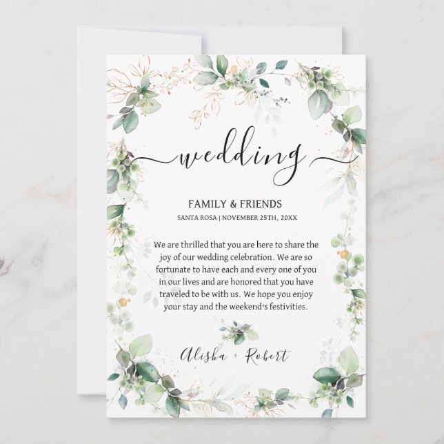 Forest Green Welcome Letter Itinerary Invitation (Front)