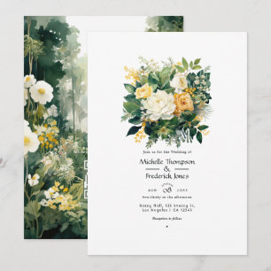 Forest Green, White and Gold Floral Wedding Invitation