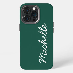Forest Green & White Custom Cursive Name or Text iPhone 13 Pro Case