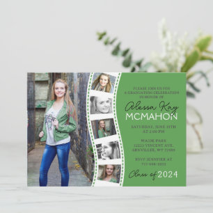 Forest Green & White Filmstrip 6 Photo Graduation Invitation