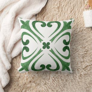 Forest Green & White Moroccan Azulejo Cushion
