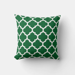 Forest Green White Moroccan Quatrefoil Pattern #5 Cushion