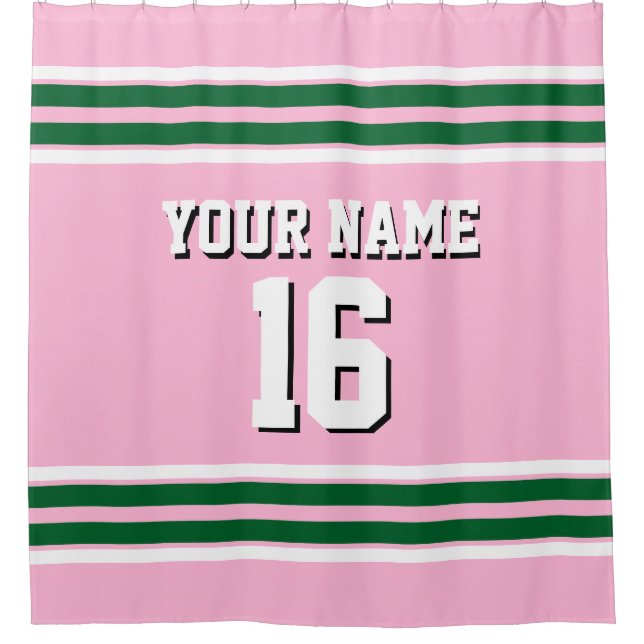 Forest Green White Stripes Sports Jersey Shower Curtain (Front)