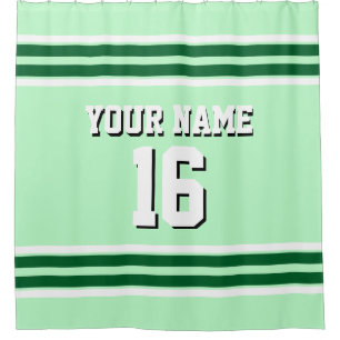 Forest Green White Stripes Sports Jersey Shower Curtain