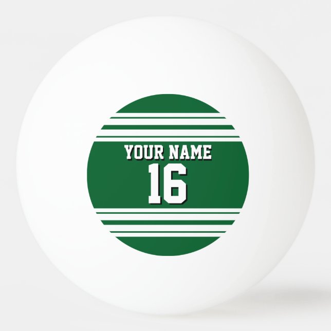 Forest Green White Team Jersey Custom Number Name Ping Pong Ball (Front)