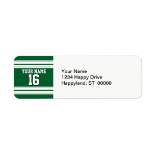 Forest Green White Team Jersey Custom Number Name Return Address Label