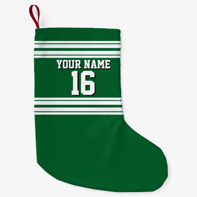 Forest Green White Team Jersey Custom Number Name Small Christmas Stocking (Front)