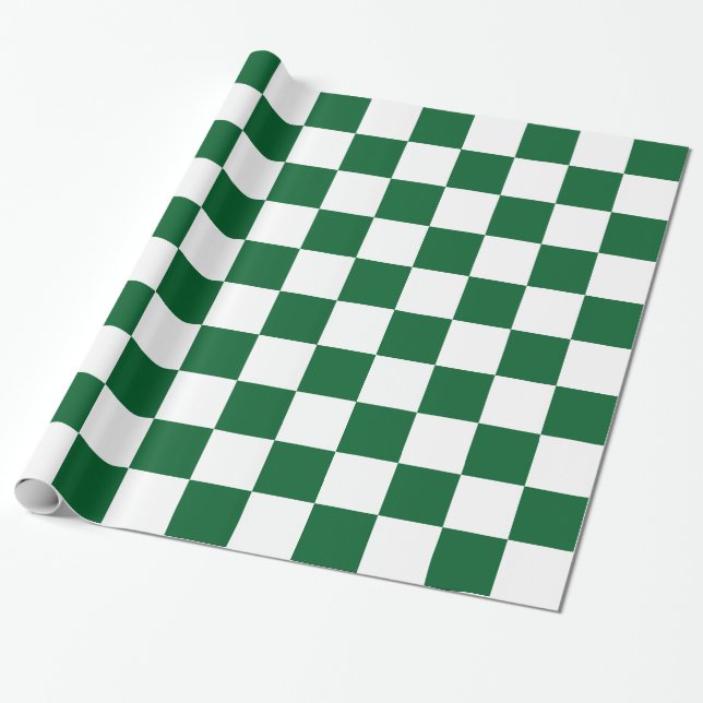 Forest Green White XL Chequered Board Pattern Wrapping Paper (Unrolled)