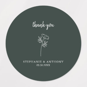 Forest Green Wildflower Wedding Thank You