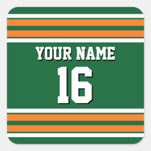 Forest Green with Orange White Stripes Team Jersey Square Sticker