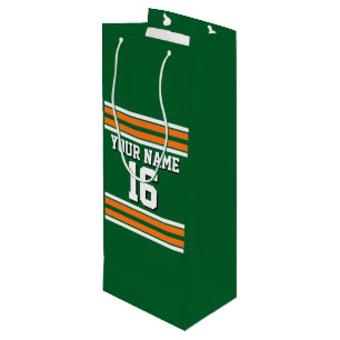Forest Green with Orange White Stripes Team Jersey Wine Gift Bag