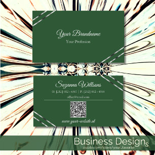 Forest Green with Silver Lines and QR Code Elegant Business Card