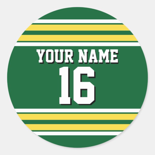 Forest Green with Yellow White Stripes Team Jersey Classic Round Sticker (Front)
