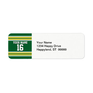 Forest Green with Yellow White Stripes Team Jersey Return Address Label
