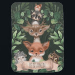 Forest Green Woodland Animals Nursery Monogram Baby Blanket<br><div class="desc">This design features elegant botanical greenery and adorable woodland animals</div>