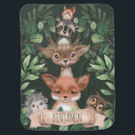 Forest Green Woodland Animals Nursery Monogram Baby Blanket<br><div class="desc">This design features elegant botanical greenery and adorable woodland animals</div>
