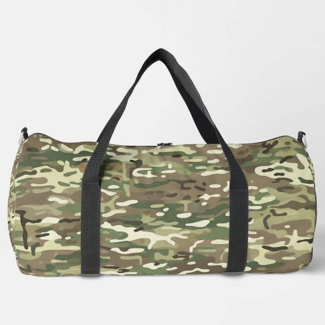 Forest Green Woodland Camouflage Pattern Duffle Bag (Front)