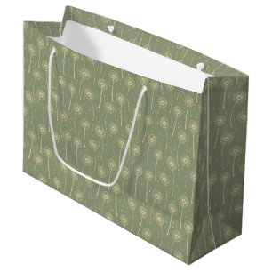 forest green yellow bohemian dandelions pattern large gift bag