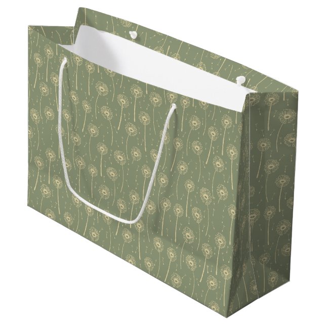 forest green yellow bohemian dandelions pattern large gift bag (Front Angled)