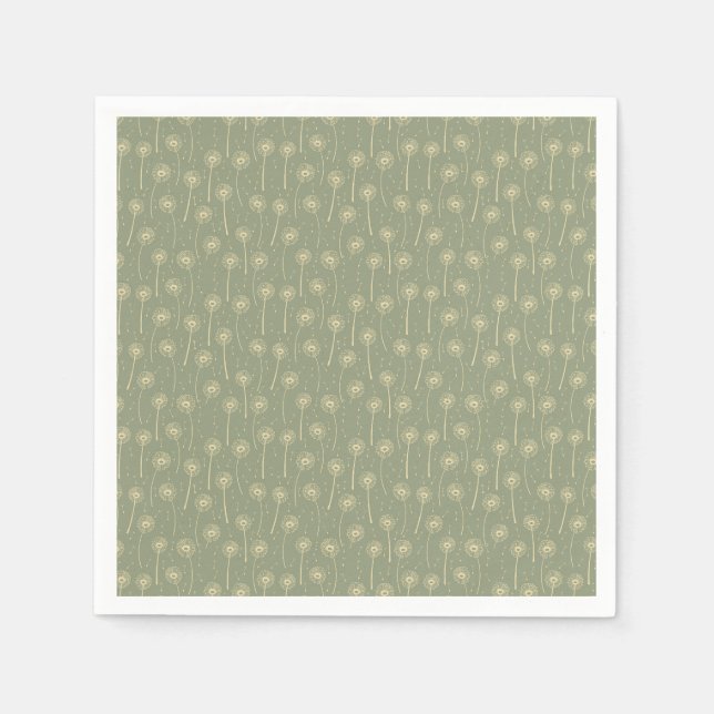 forest green yellow bohemian dandelions pattern napkin (Front)