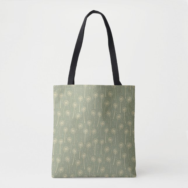 forest green yellow bohemian dandelions pattern tote bag (Front)