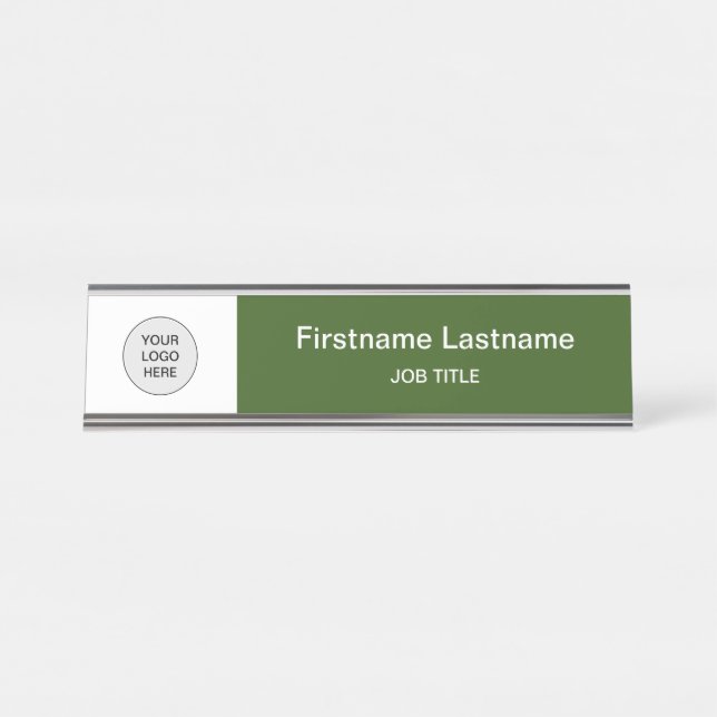 Forest Green Your Logo Modern Desk Name Plate (Front)